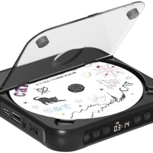 Portable CD Player with Dual Stereo Speakers - Rechargeable Bluetooth CD Player for Home Use - Includes Headphones, Supp