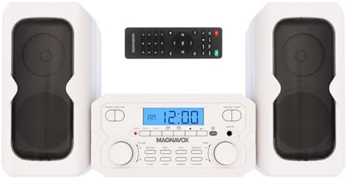 Magnavox MM435M-WH Compact CD Shelf System | Bluetooth Wireless, FM Radio | Remote Control | White | AUX Compatible | 20