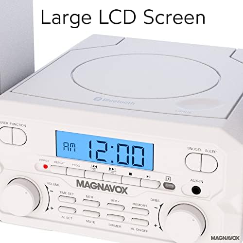 Magnavox MM435M-WH Compact CD Shelf System | Bluetooth Wireless, FM Radio | Remote Control | White | AUX Compatible | 20