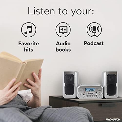 Magnavox MM435M-WH Compact CD Shelf System | Bluetooth Wireless, FM Radio | Remote Control | White | AUX Compatible | 20