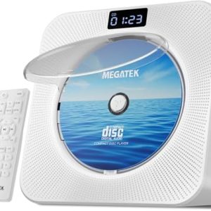 MEGATEK Bluetooth Portable CD Player for Home - Compact Desktop CD Player with Stereo Speakers, FM Radio, USB, LED Displ