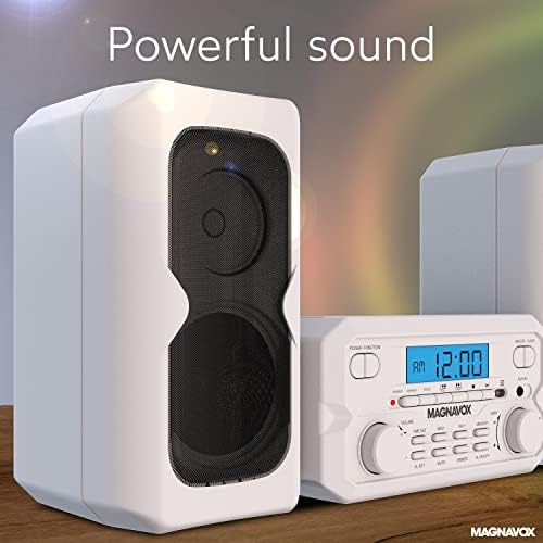 Magnavox MM435M-WH Compact CD Shelf System | Bluetooth Wireless, FM Radio | Remote Control | White | AUX Compatible | 20