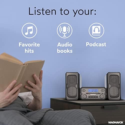 Magnavox MM435M-WH Compact CD Shelf System | Bluetooth Wireless, FM Radio | Remote Control | White | AUX Compatible | 20