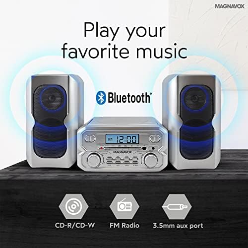 Magnavox MM435M-WH Compact CD Shelf System | Bluetooth Wireless, FM Radio | Remote Control | White | AUX Compatible | 20