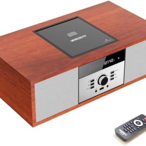 WISCENT Vintage Bluetooth Stereo System - Nostalgic Micro HiFi with CD Player, FM Radio, USB Port & Aux-in for Home Use