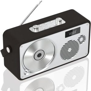 Portable Visual CD Player | Compact Retro Stereo System | Bluetooth Speaker with FM Radio, USB, AUX-in | Rechargeable Ba