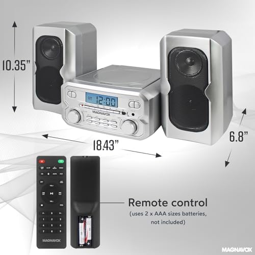 Magnavox MM435M-WH Compact CD Shelf System | Bluetooth Wireless, FM Radio | Remote Control | White | AUX Compatible | 20
