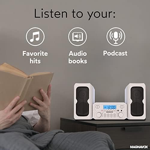 Magnavox MM435M-WH Compact CD Shelf System | Bluetooth Wireless, FM Radio | Remote Control | White | AUX Compatible | 20