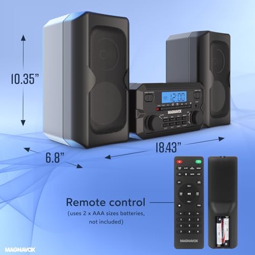 Magnavox MM435M-WH Compact CD Shelf System | Bluetooth Wireless, FM Radio | Remote Control | White | AUX Compatible | 20