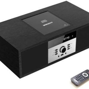 "WISCENT Vintage Micro HiFi Stereo System - Bluetooth CD Player with FM Radio, USB, AUX & Earphone Ports - Ideal for Hom