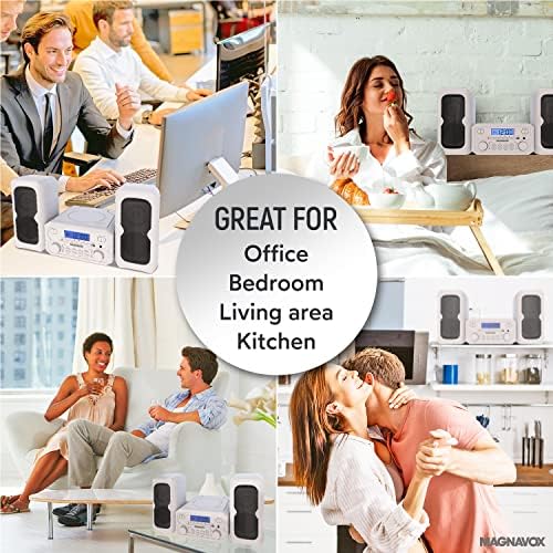 Magnavox MM435M-WH Compact CD Shelf System | Bluetooth Wireless, FM Radio | Remote Control | White | AUX Compatible | 20