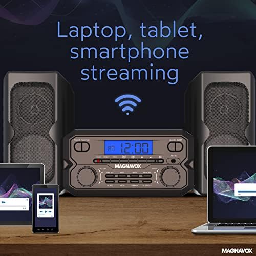 Magnavox MM435M-WH Compact CD Shelf System | Bluetooth Wireless, FM Radio | Remote Control | White | AUX Compatible | 20