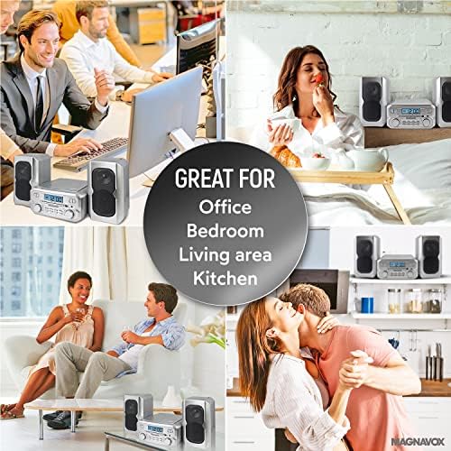 Magnavox MM435M-WH Compact CD Shelf System | Bluetooth Wireless, FM Radio | Remote Control | White | AUX Compatible | 20