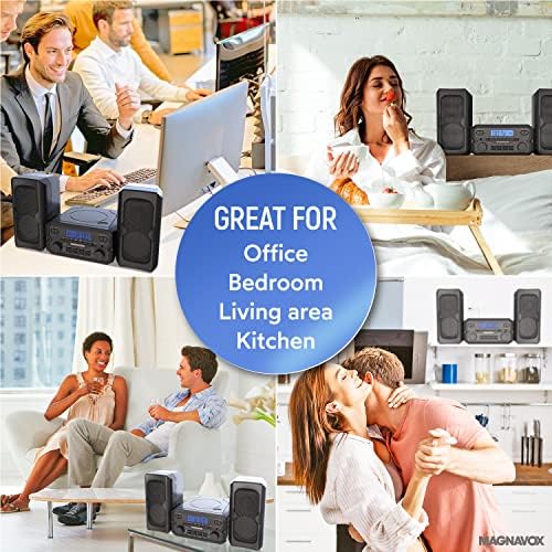 Magnavox MM435M-WH Compact CD Shelf System | Bluetooth Wireless, FM Radio | Remote Control | White | AUX Compatible | 20